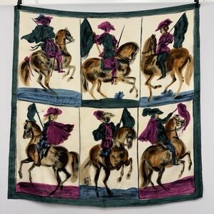 Vintage Jeanne Lanvin Castillo 100% Silk Scarf 6 Spanish Conquistadors on Horses